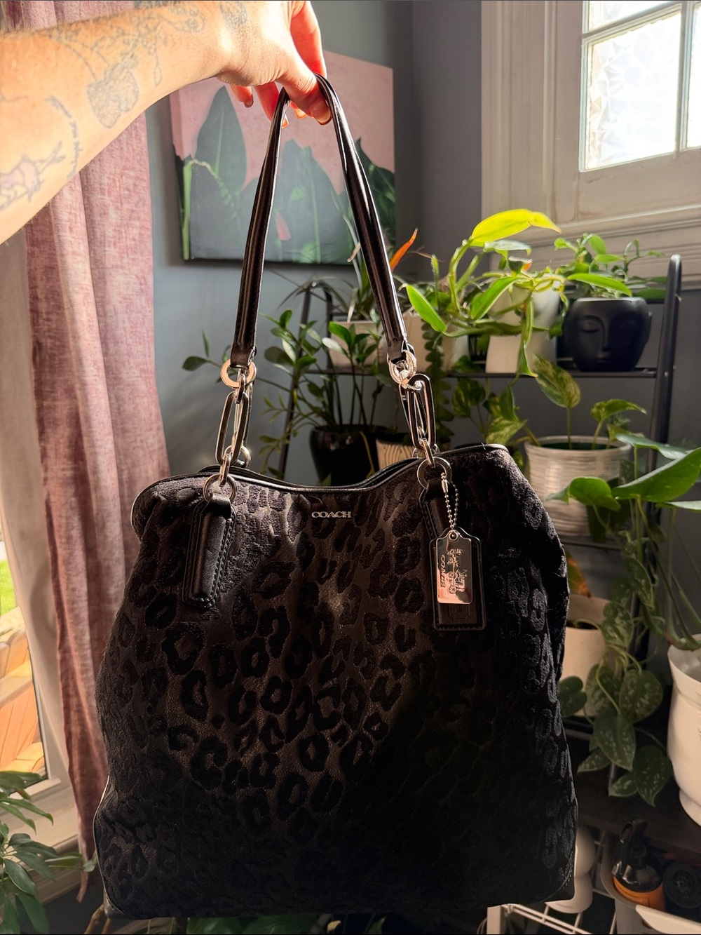 Coach Madison Chenille Ocelot Fabric North/South Tote